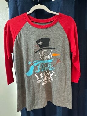 Kids Grey & Red 'Let It Snow' Raglan Top